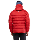 Zip-off Mountain Insulated Hood detail on Mountain Equipment Lightline Men's Jacket in Chili Red