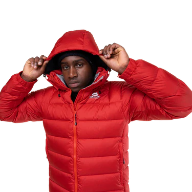 Zipped hand warmer pocket detail on Mountain Equipment Lightline Men's Jacket in Chili Red