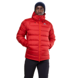 Mountain Equipment Lightline Men's Jacket in Chili Red - side view showing dual tether hem drawcords and adjustable elasticated cuffs