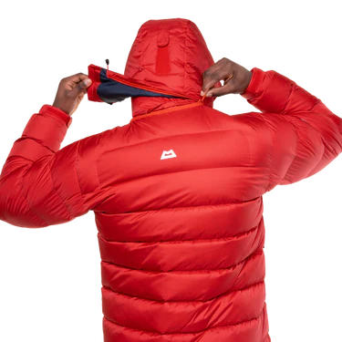 2-way YKK moulded centre front zip detail on Mountain Equipment Lightline Men's Jacket in Chili Red