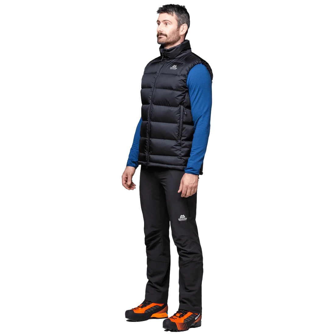 Mountain Equipment Lightline Men's Vest in Black - side view showing 700 fill power down insulation and low bulk active fit