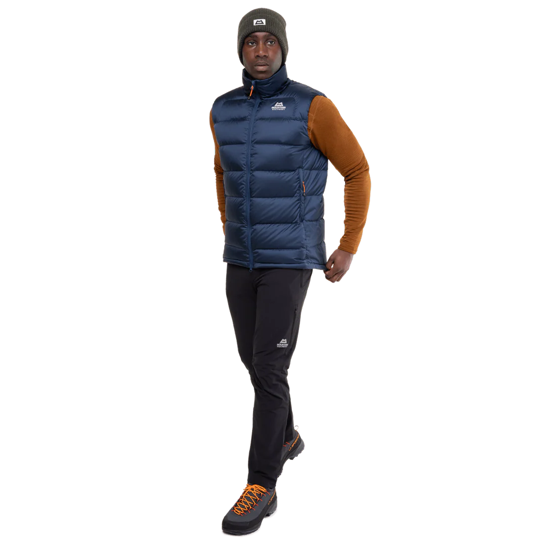 Mountain Equipment Lightline Men's Vest in Navy - detail view showing inner zipped security pocket