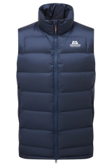 Mountain Equipment Lightline Men's Vest in Navy - front view showing Drilite Loft outer and 2-way YKK moulded centre front zip