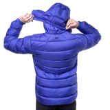 Mountain Equipment Lightline Women's Jacket in Clematis - lifestyle view showing technical duvet jacket for mountaineering in sub-zero conditions