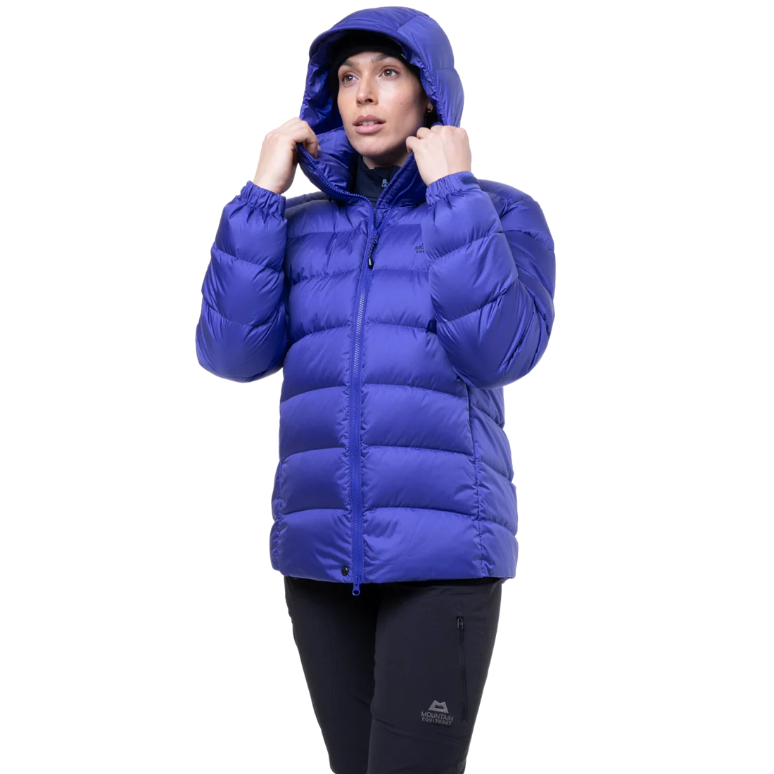 2-way YKK moulded centre front zip detail on Mountain Equipment Lightline Women's Jacket in Clematis