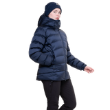 Mountain Equipment Lightline Women's Jacket in Cosmos packed into stuff sack showing lightweight packable construction