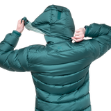 2-way YKK moulded centre front zip detail on Mountain Equipment Lightline Women's Jacket in Deep Teal