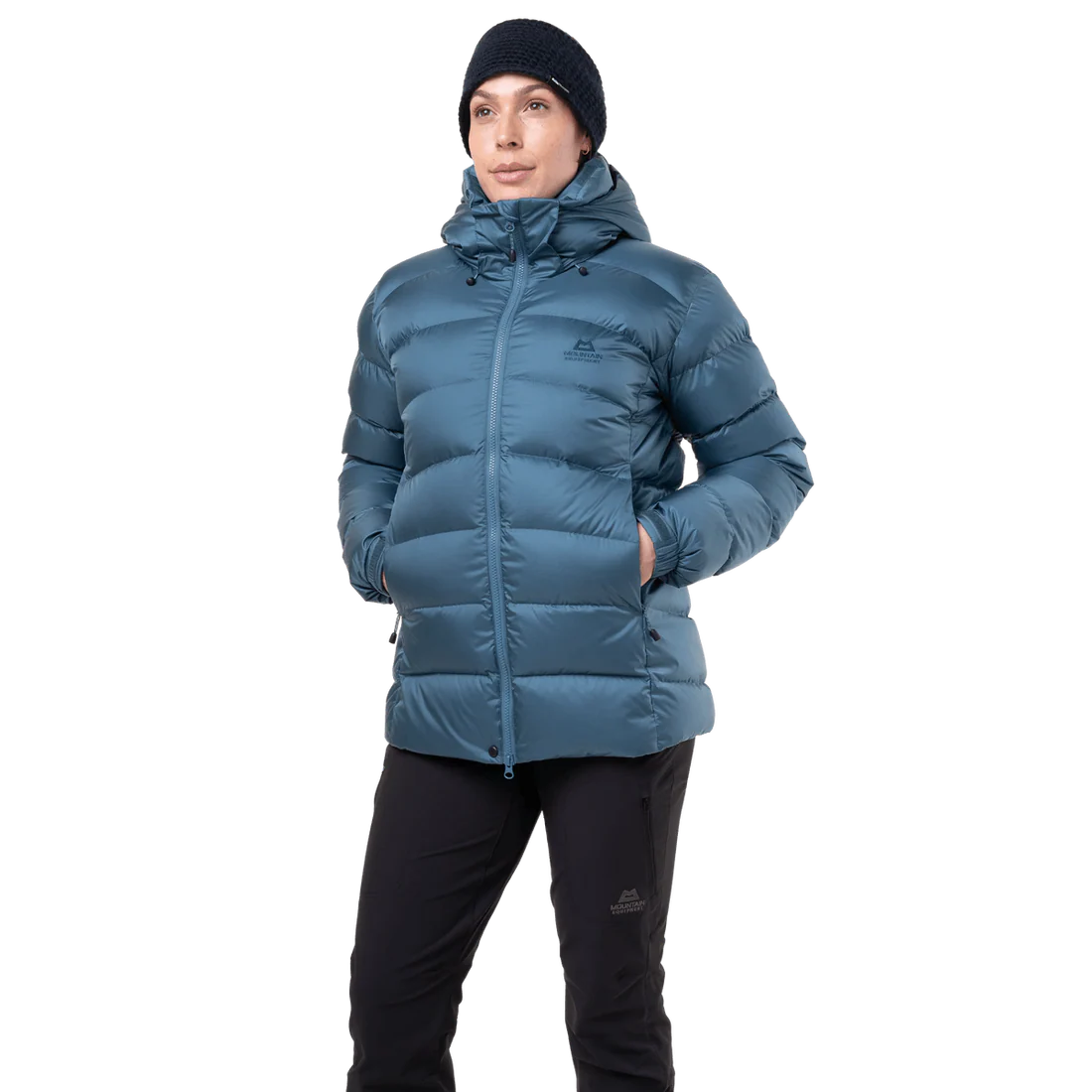 Mountain Equipment Lightline Women's Jacket in Stellar Blue - front view showing Drilite Loft outer and zip-off Mountain Insulated Hood