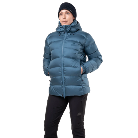 Mountain Equipment Lightline Women's Jacket in Stellar Blue - front view showing Drilite Loft outer and zip-off Mountain Insulated Hood