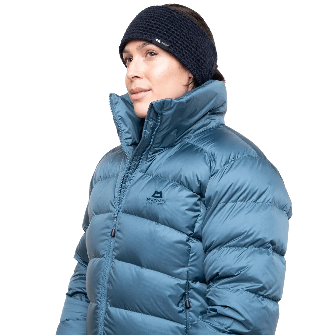 Mountain Equipment Lightline Women's Jacket in Stellar Blue - side view showing dual tether hem drawcords and adjustable elasticated cuffs