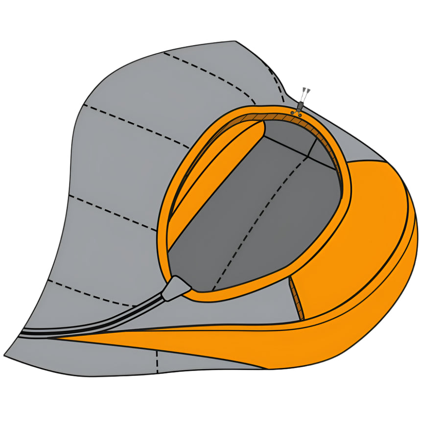 Full-length zip baffle detail on Mountain Equipment Nova II Women's Sleeping Bag in Ink/Pumpkin Spice