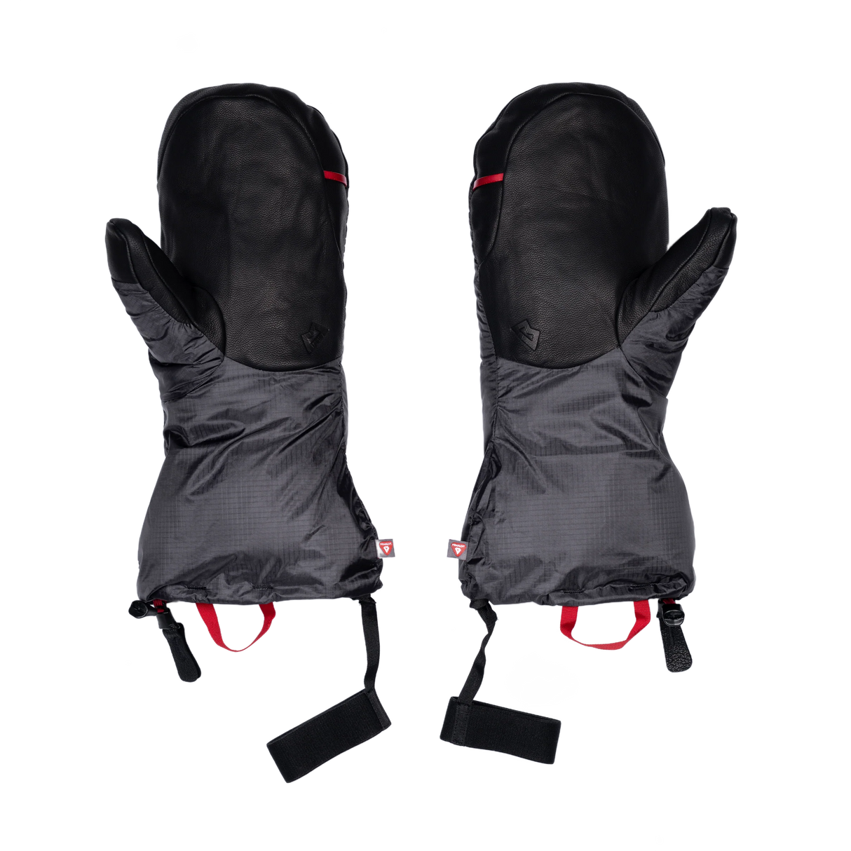 Mountain Equipment Redline Mitt in Obsidian/Black - palm view showing water-resistant goatskin leather reinforcements