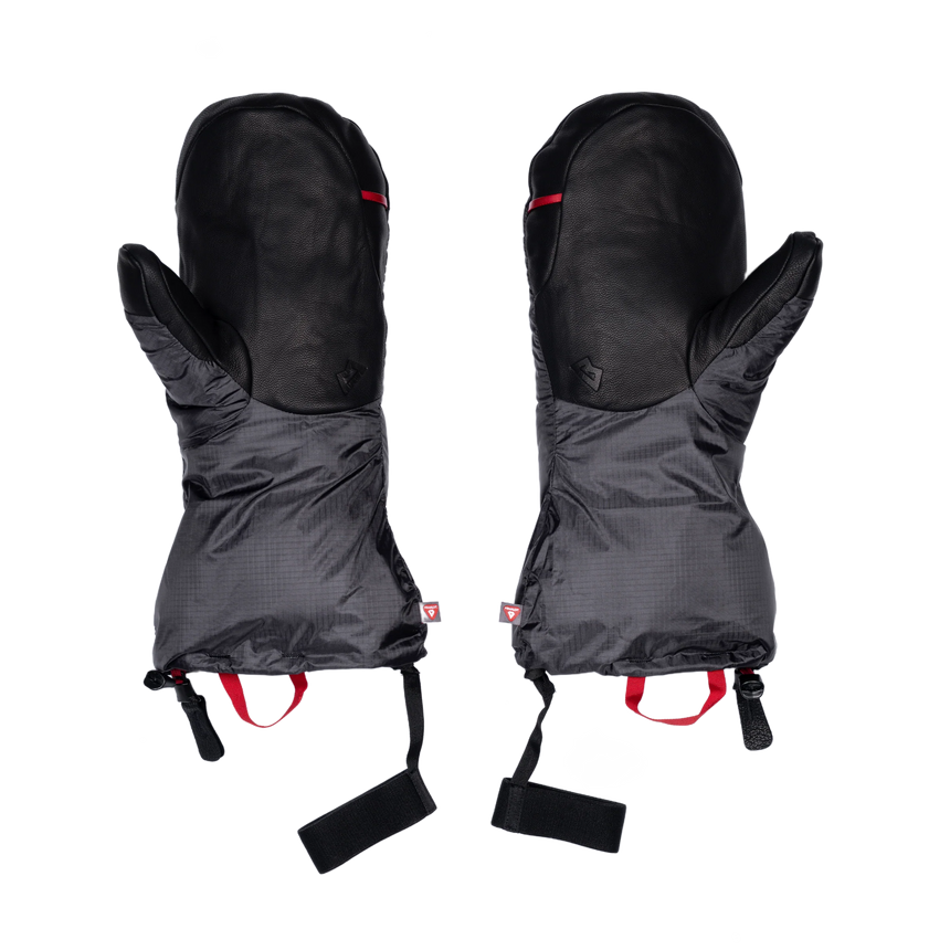 Mountain Equipment Redline Mitt in Obsidian/Black - palm view showing water-resistant goatskin leather reinforcements