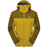 Mountain Equipment Saltoro GORE-TEX Men's Jacket in Lapis Blue/Medieval - front view showing hybrid GORE-TEX and GORE-TEX Paclite construction