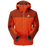 Mountain Equipment Saltoro GORE-TEX Men's Jacket in Magma/Bracken - front view showing hybrid GORE-TEX and GORE-TEX Paclite construction