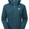 Mountain Equipment Saltoro GORE-TEX Women's Jacket in Stellar Blue/Majolica Blue - back view showing dropped rear hem and articulated pre-shaped sleeves