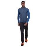 Mountain Equipment Switch Men's Vest in Dusk/Cosmos - side view showing active fit and low bulk elastane bound hem