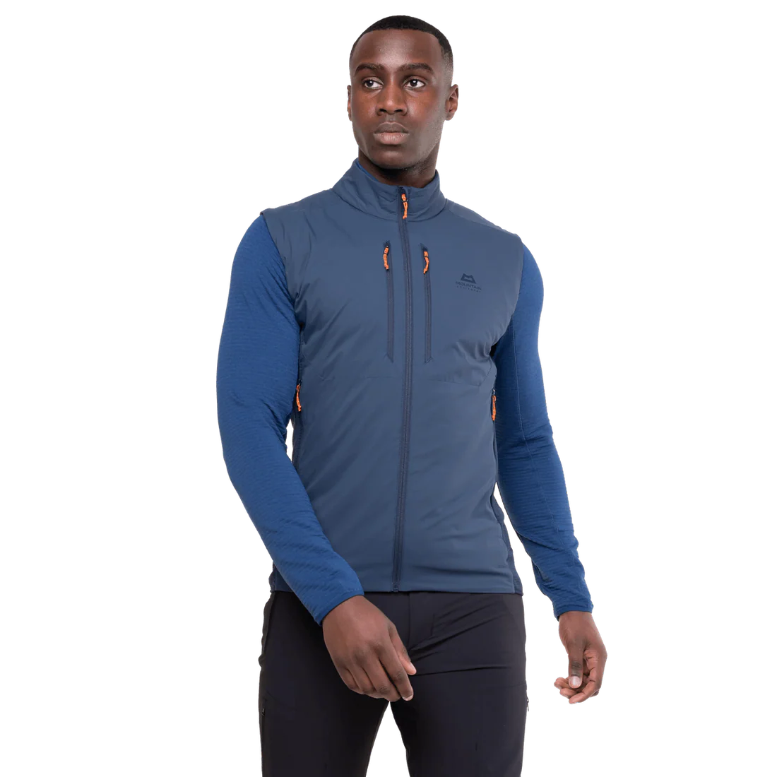 Mountain Equipment Switch Men's Vest in Dusk/Cosmos - front view showing 20D RS Nylon outer and Octayarn warp-knit lining