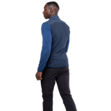 Mountain Equipment Switch Men's Vest in Dusk/Cosmos - lifestyle view showing hybrid insulated vest for alpine climbing and ski touring