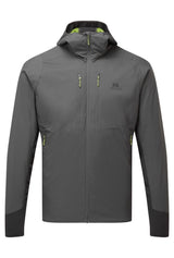 Mountain Equipment Switch Pro Hooded Men's Jacket in Anvil Grey - front view showing 20D RS Nylon outer and Octayarn warp-knit lining