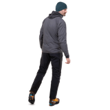 Mountain Equipment Switch Pro Hooded Men's Jacket in Anvil Grey - lifestyle view showing hybrid breathable mid-layer for alpine climbing and ski touring