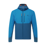 Mountain Equipment Switch Pro Hooded Men's Jacket in Mykonos/Majolica - front view showing 20D RS Nylon outer and Octayarn warp-knit lining