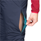Mountain Equipment Switch Women's Pant in Cosmos - detail view showing Octayarn warp-knit lining and snow-shedding hem