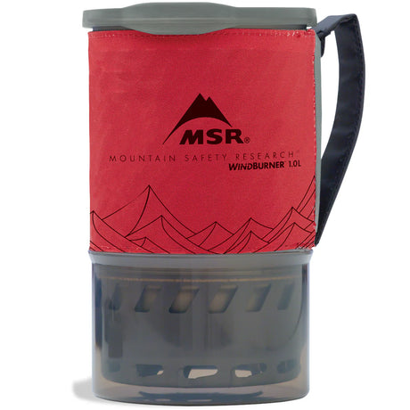 MSR WindBurner camping stove system showing compact nested design with burner, pot, bowl and accessories for lightweight backpacking