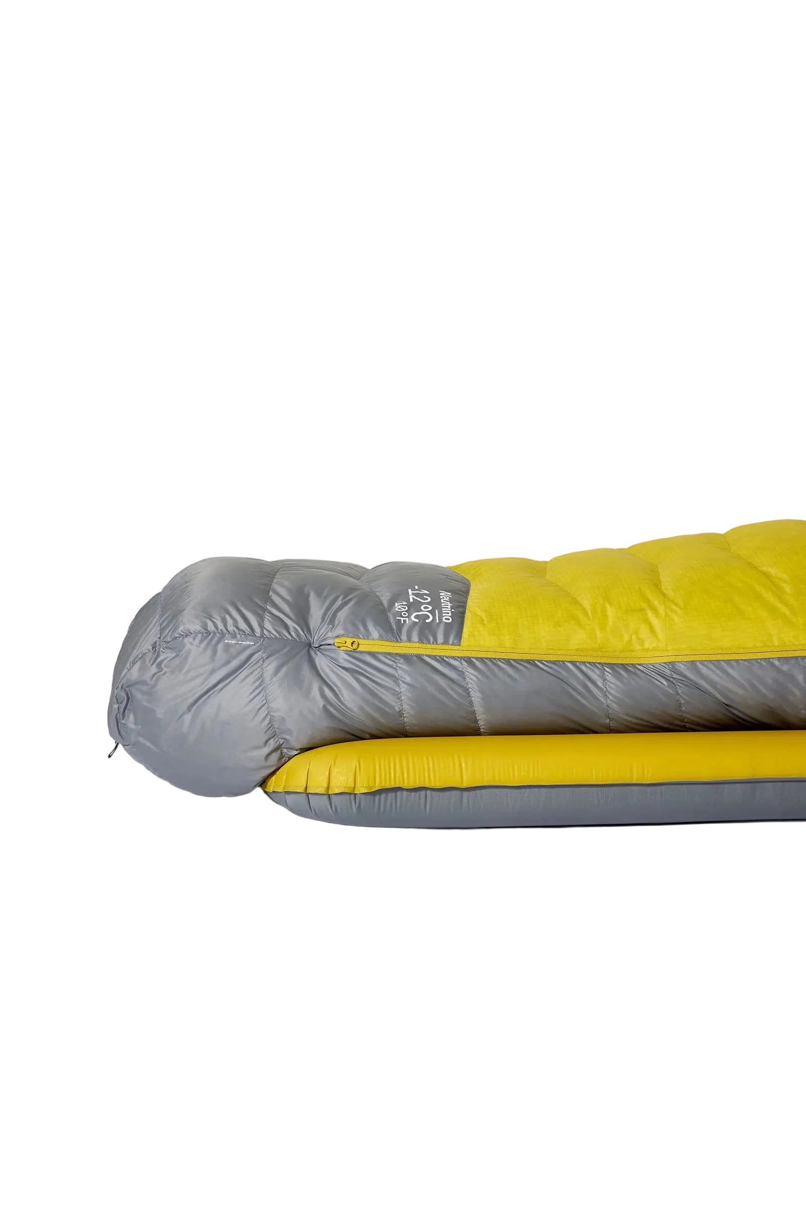 Rab Women's Neutrino Down Sleeping Bag in Zinc/Dark Pollen - hood drawcord detail