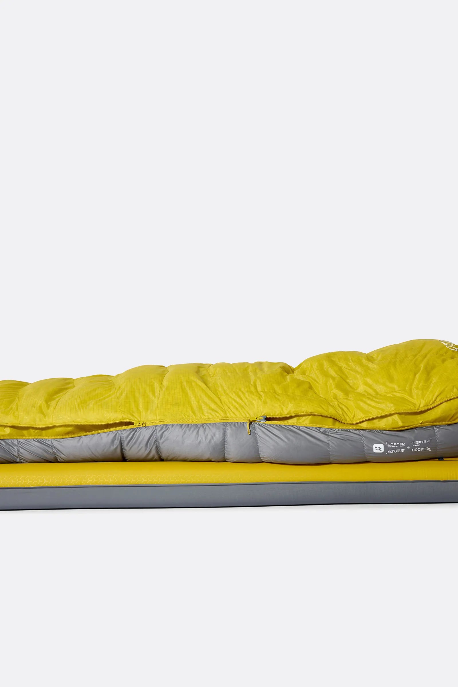 Rab Women's Neutrino Down Sleeping Bag in Zinc/Dark Pollen - footbox side