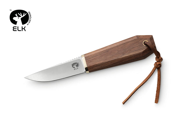Elk by Antonini fixed-blade knife with American walnut handle and leather sheath