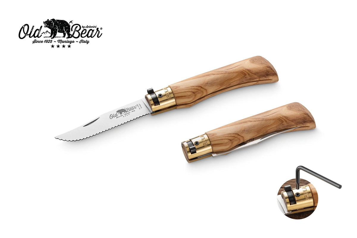 Old Bear Classical Olive serrated folding knife, large