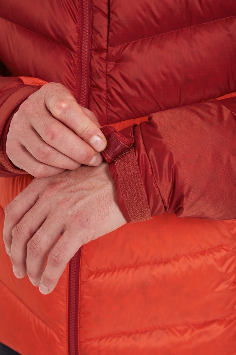 Rab Men's Glaceon Pro Down Jacket in Tuscan Red/Dark Horizon (styling reference) - Cuff Detail