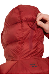 Rab Men's Glaceon Pro Down Jacket in Tuscan Red/Dark Horizon (styling reference) - Hood Detail