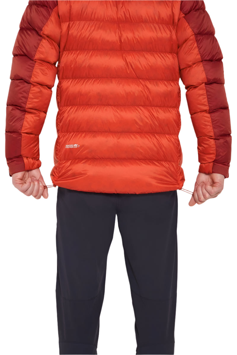 Rab Men's Glaceon Pro Down Jacket in Tuscan Red/Dark Horizon (styling reference) - Worn Front