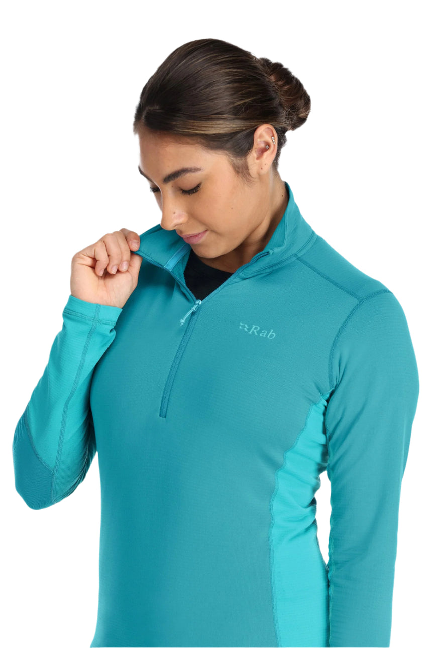 Rab Women's Conduit Pull-On in Ultramarine (styling reference) - Collar Detail