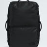 The North Face Base Camp Voyager Travel Pack 35L in Black/Asphalt Grey - front view showing water-resistant recycled fabric and stand-up design