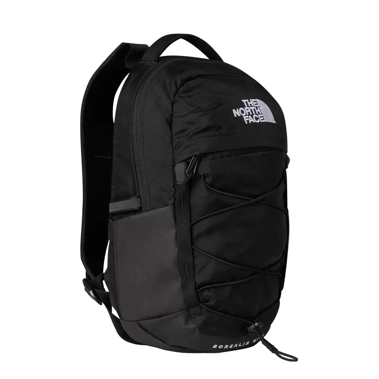 The North Face Borealis Mini Backpack 10L - front view showing iconic front bungee system and external secure-zip pocket