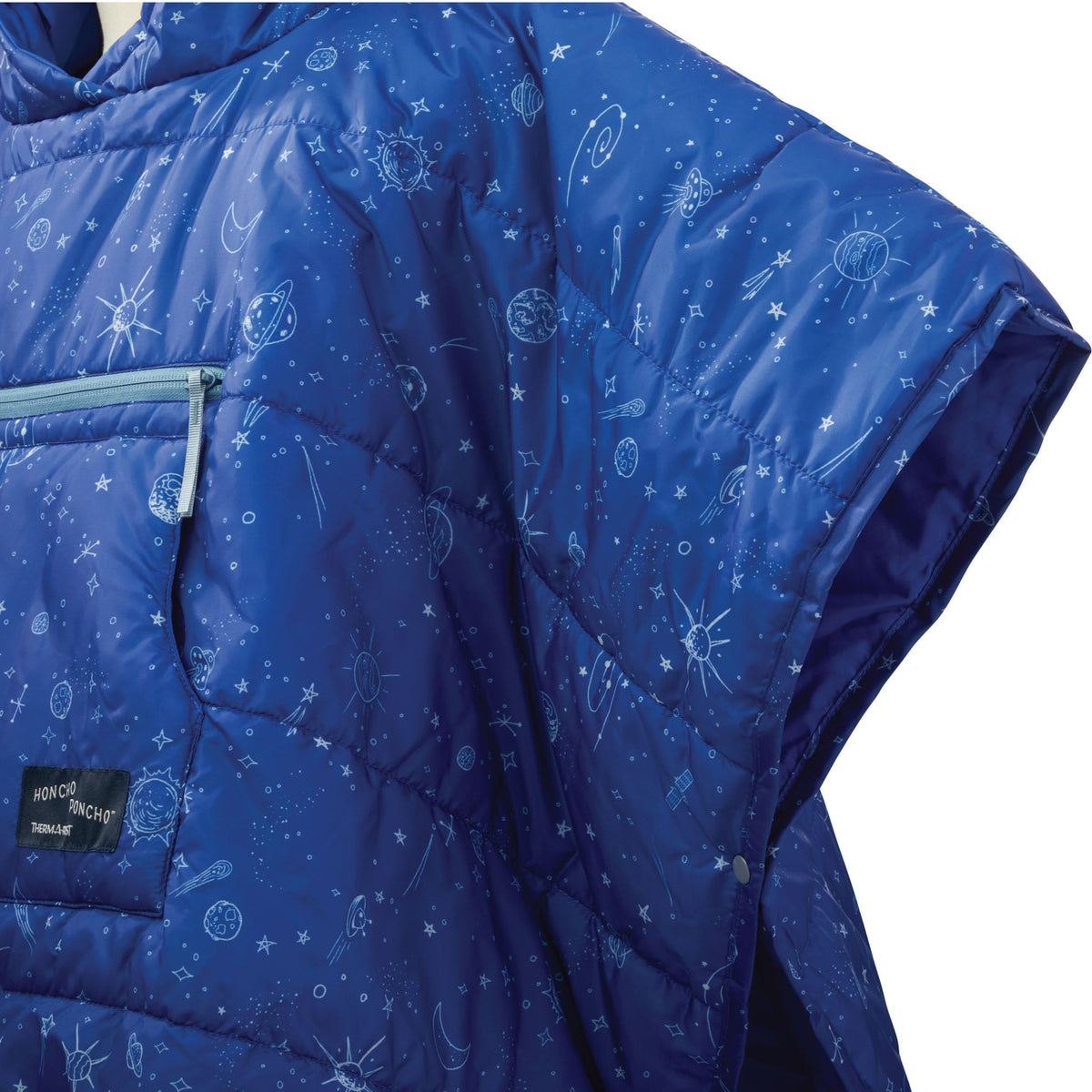 Therm-a-Rest Honcho Poncho Kids in Space Print, side snap detail