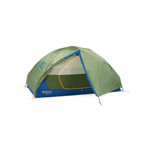 Marmot Tungsten 2P Tent front door fabric half closed Foliage/Dark Azure
