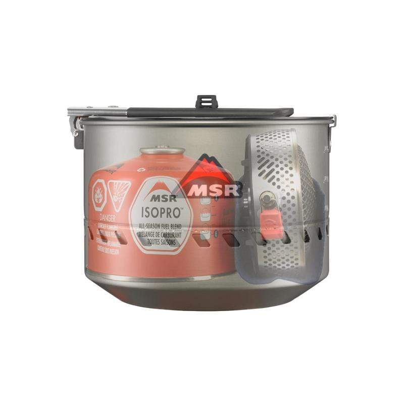 MSR Reactor Stove System Outdoor Action- 2.5L pot nested w/ Reactor Stove & 8-oz. IsoPro fuel canister