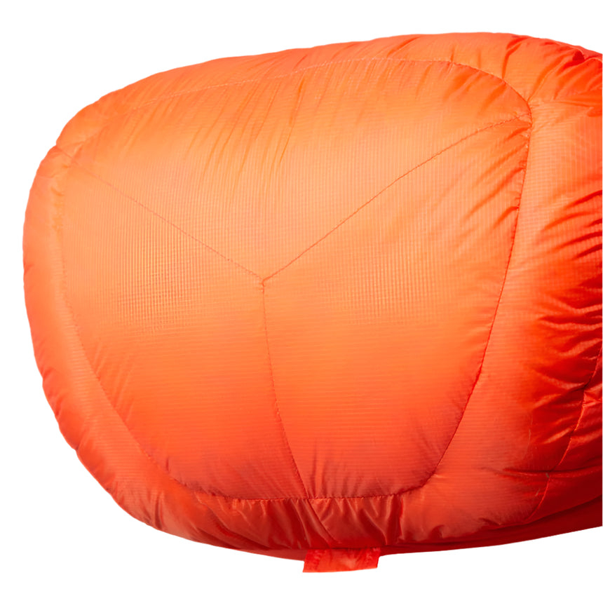 Mountain Equipment Kryos Sleeping Bag in Cardinal Orange - Foot Box Detail