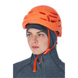 Rab Women's Nexus Jacket in Steel (Reference) - Collar Pulled Up with Helmet Worn