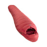 Mountain Equipment Glacier 450 Sleeping Bag in Imperial Red - full length view showing 450 g of 700+ fill power duck down and Alpine fit construction
