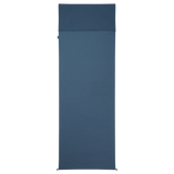 Mountain Equipment Groundup Rectangular Sleeping Bag Liner in Denim Blue - front view showing drirelease Lyocell fabric and lightweight stretchy construction