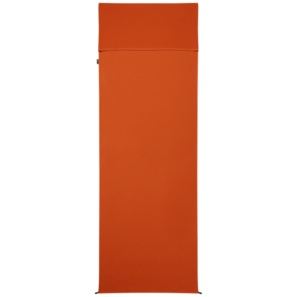 Mountain Equipment Groundup Rectangular Sleeping Bag Liner in Paprika - front view showing drirelease Lyocell fabric and lightweight stretchy construction