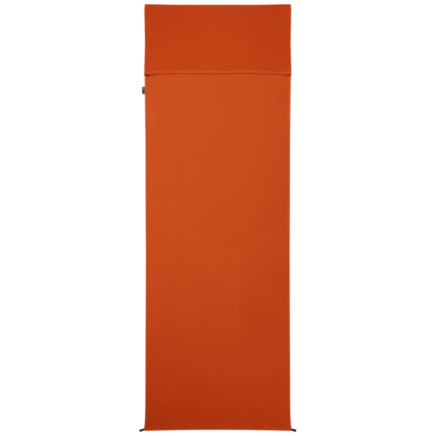 Mountain Equipment Groundup Rectangular Sleeping Bag Liner in Paprika - front view showing drirelease Lyocell fabric and lightweight stretchy construction