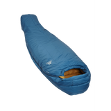 Mountain Equipment Nova II Women's Sleeping Bag in Ink/Pumpkin Spice - full length view showing spacious Mountain Fit and keystone shingle construction