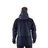 Mountain Equipment Saltoro GORE-TEX Men's Jacket in Blue Nights/Cosmos - side view showing YKK WR underarm venting zips and adjustable laminated cuffs